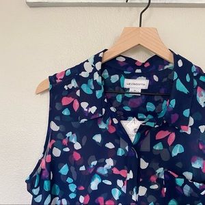 LIZ CLAIBORNE XL NWT Navy Multi Confetti Sleeveless Blouse Top